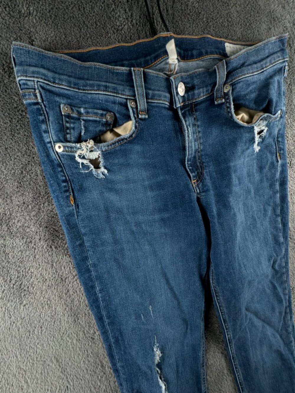Rag & Bone Skinny Jeans Women Size 31 Medium Wash Stretch Blue Denim Distress - Picture 2 of 16